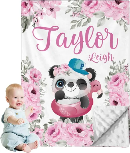 Miniatura 20 de Manta de bebé personalizada para niños, nombre personalizado con diseños de ratón, franela suave con respaldo de puntos de doble capa, manta 19 Ratón