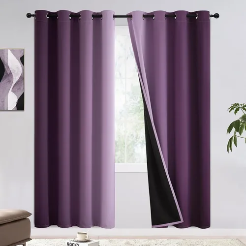 Miniatura 11 de COSVIYA - Cortinas 100% opacas y visillos con ombre, cortinas negras de 63 pulgadas de largo, 2 paneles, cortinas de oscurecimiento total