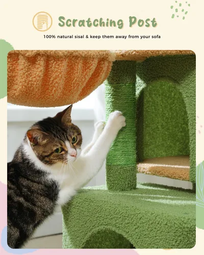 Miniatura 6 de PEQULTI Árbol de gato de 43 pulgadas para gatos de interior, árbol de escalada con postes rascadores para gatos, 2 condominios grandes y hamaca