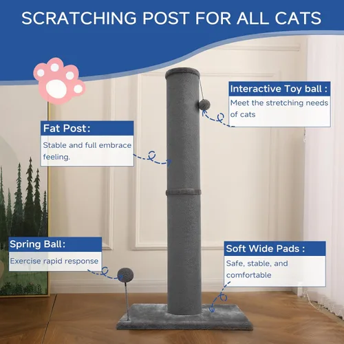 Miniatura 6 de Cat Craft Poste rascador para gatos de 41 pulgadas para gatos de interior, poste rascador alto para gatos, rascador de alfombra con juguetes Gris