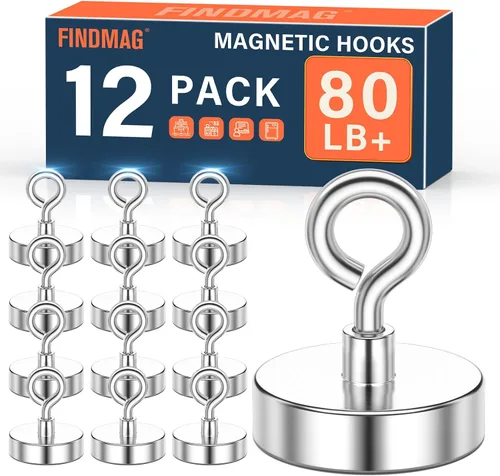 Miniatura 10 de FINDMAG Ganchos Magnéticos, Imanes Fuertes de 110 lbs para Trabajo Pesado, Ganchos de Metal para Paredes de Cruceros, Imanes para Puertas de Crucero