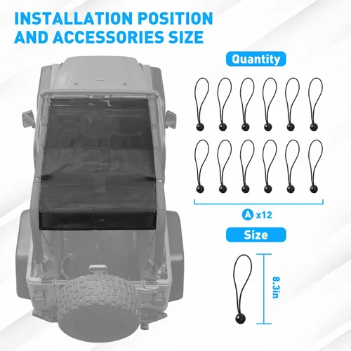 Miniatura 4 de RT-TCZ para Jeep TJ Parasol de Sol Techo de Malla Bikini Top Cover para Jeep Wrangler TJ 1997-2006 Negro