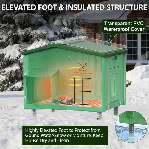 Miniatura 8 de Casa grande e indestructible para gatos con calefacción para exteriores, extremadamente impermeable y resistente a la intemperie, casa para gatos al