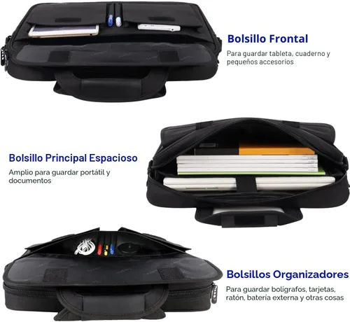 Miniatura 4 de Bolsa para laptop, 15.6 pulgadas, impermeable, maletín para viajes, se expande 15 pulgadas, con tira para el hombro, maletín para Negro
