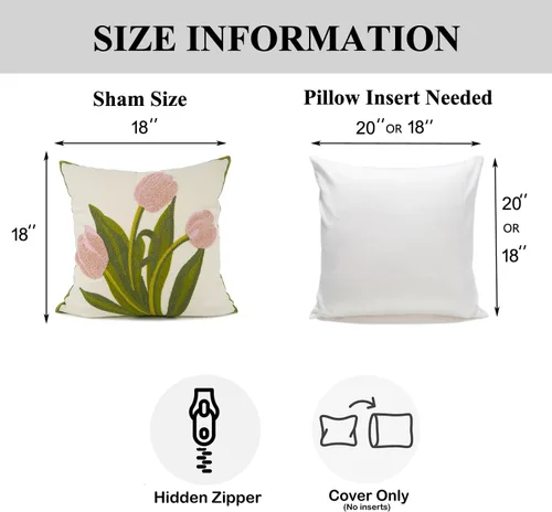 Miniatura 4 de YOUR SMILE Paquete de 2 fundas de almohada bordadas decorativas de 18 x 18 pulgadas, funda de cojín floral de granja para el suelo, para sofá, sala