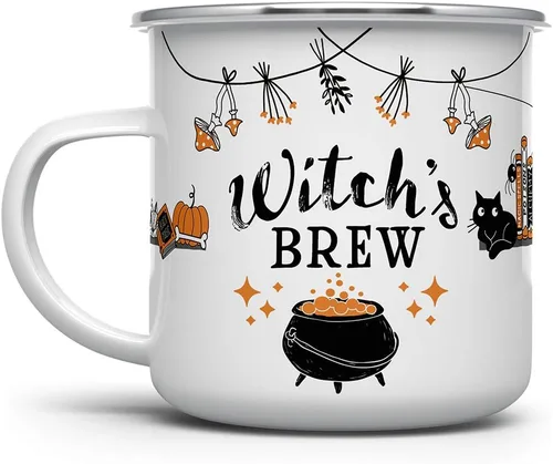 Loftipop Taza de café esmaltada de Halloween para otoño, temporada de fogata, regalo para amiga, mamá, hermana, compañera de trabajo (12 onzas)