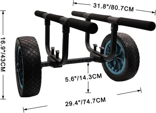 Miniatura 2 de Carrito de kayak resistente, carrito de canoa ajustable de ancho con ruedas de playa planas de 12 pulgadas