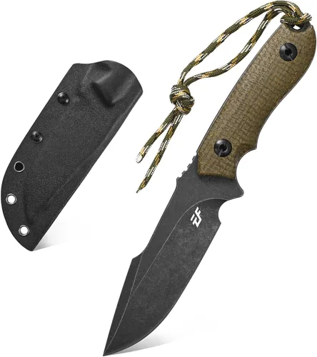 Eafengrow EF130 Cuchillo de hoja fija, hoja de acero DC53, mango G10/Micarta de espiga completa, cuchillos EDC de hoja fija rectos para trabajo,