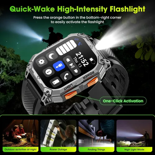 Miniatura 12 de Relojes inteligentes para hombres, 2.01 pulgadas HD Militar Smart Watch con batería de alta capacidad de 1000 mAh, linterna LED, respuesta, llamada