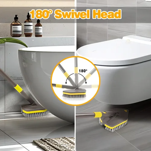 Miniatura 4 de NEWE Cepillo limpiador de ducha, limpiador de azulejos de bañera con mango largo telescópico de 56 pulgadas, 4 cabezales de limpieza para baño