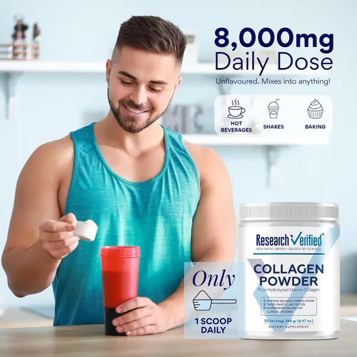 Miniatura 5 de Research Verified® Colágeno en polvo, péptidos de colágeno marinos hidrolizados, sin sabor, hidratación y elasticidad de la piel, recuperación