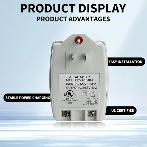 Miniatura 5 de Timbre de puerta de 16.5 V 40 VA enchufable de reajuste automático de transformadores de CA de seguridad, compatible con Ring Video Doorbell Pro