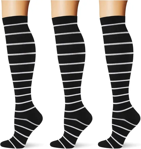 Miniatura 23 de (3 pares) Calcetines de compresión 20-30 mmHg, calcetines largos hasta la rodilla para mujeres y hombres, soporte atlético, para viajes y uso diario