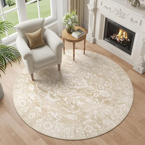 Miniatura 44 de Soalmost Alfombras de área de 5 x 7 pies para sala de estar, alfombras lavables florales beige para comedor, dormitorio, oficina en casa, alfombra
