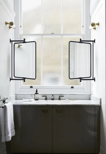 Miniatura 6 de TEHOME Espejo rectangular redondeado negro pivot-N-View para tocador de baño, espejo giratorio inclinable para tocador de esquina, 14 x 22 pulgadas