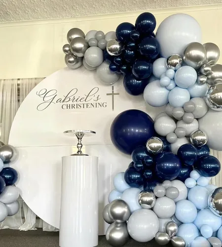 Miniatura 3 de Paquete de 140 globos de guirnalda de globos de color azul marino, plateado, azul marino, azul macarrón, para graduación, fiesta de cumpleaños, baby