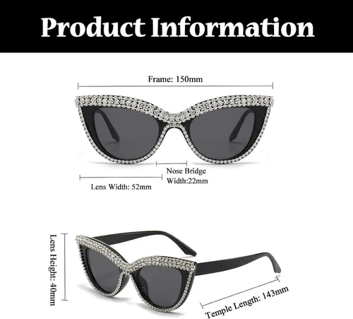 Miniatura 3 de LJCZKA Diamond Cat Eye Sunglasses Women Retro Jeweled Rhinestone Sun Glasses Sparkle Crystal Pearl Luxury Bling Eyewear