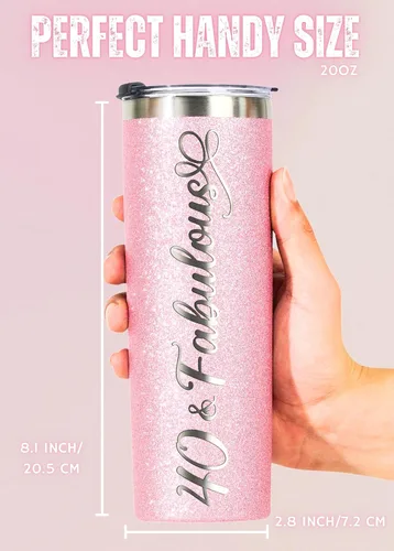Miniatura 5 de Onebttl Regalos de cumpleaños número 40 para mujeres, mujeres, ella, 40 y fabuloso, vaso aislado de acero inoxidable con purpurina de 20 onzas