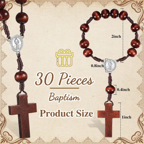 Miniatura 2 de Yinkin 30 piezas de rosario de bautismo, versículos bíblicos, recuerdos de bautismo, rosario de madera, cruces religiosas, regalos a granel con 30