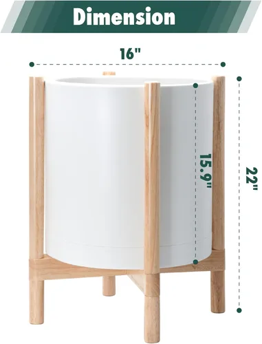 Miniatura 3 de Maceta de D'vine Dev con soporte - Maceta de flores de cilindro de plástico de 8.0 pulgadas con soporte de madera para interiores, maceta mate negra