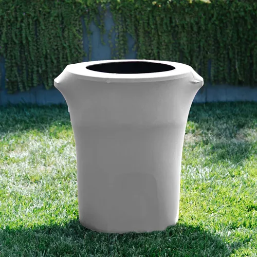 Miniatura 2 de LA Linen Cubierta para cubo de basura ajustable de elastano elástico de 32 galones, cubierta redonda para contenedor de residuos, decoración de Gris