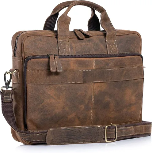 Miniatura 6 de Maletín de cuero de 18 pulgadas para portátil, bolsas mensajero para hombres y mujeres, el mejor maletín de oficina, bolso bandolera (negro)