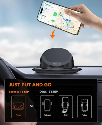Miniatura 4 de Beeasy Soporte de teléfono celular para salpicadero de automóvil, soporte de teléfono con silicona giratoria de 360°, antideslizante, soporte