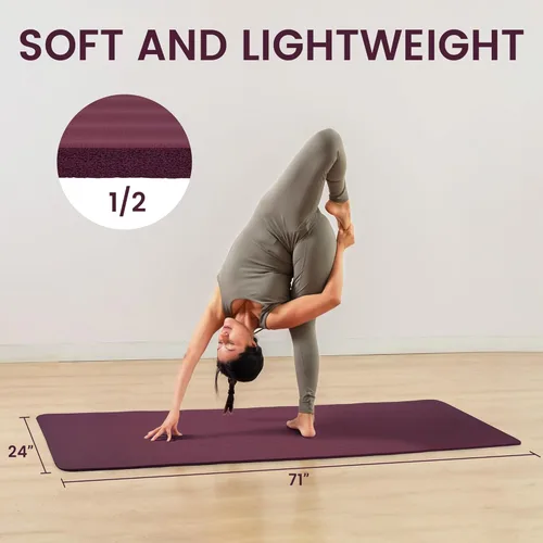 Miniatura 3 de Fitvids Tapete de yoga de 1/2 pulgada, extra grueso, de alta densidad, antidesgarros, con correa de transporte, adecuado para varios ejercicios