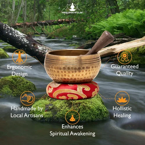 Miniatura 4 de Juego de cuencos tibetanos para cantar, cuenco de meditación martillado a mano en Nepal para yoga, meditación, atención plena, curación y equilibrio