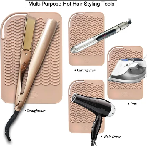 Miniatura 7 de Alfombrilla de viaje de silicona resistente al calor de 11 x 7.5 pulgadas para herramientas de peinado del cabello, alisadores de cabello, Rosa rubor