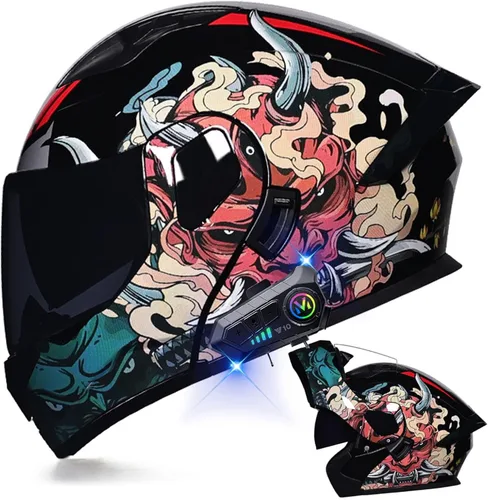 Miniatura 14 de Casco de motocicleta Bluetooth modular aprobado por DOT con visera doble, cara completa, abatible, integrado, cascos de motocicleta con visera
