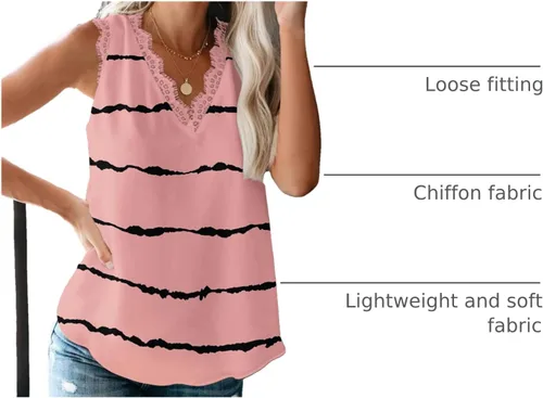 Miniatura 36 de VIISHOW - Camiseta sin mangas, sexy, con cuello en V y bordes de encaje para mujer, camisola de vestir, camisas de gasa, sin mangas, casuales
