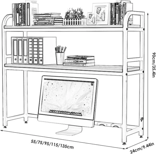 Miniatura 2 de Estante de almacenamiento de metal y madera – Estante de exhibición de escritorio ajustable para oficina, dormitorio y balcón (color: blanco)