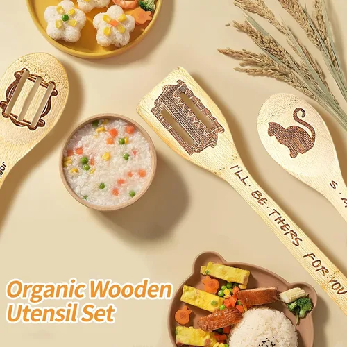 Miniatura 7 de Mercancía del programa de TV Friends - Juego de 5 cucharas espátula de madera para utensilios de cocina, decoraciones para fiestas de Friendsgiving