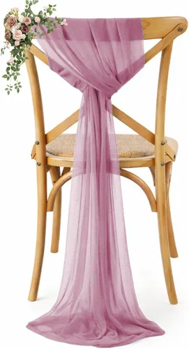Miniatura 36 de VDS Paquete de 25, Rojo Manzana, Lazos de Gasa para Sillas con Bordado de Chiffon, Funda para Silla con Moño en la Parte Posterior, Ideal