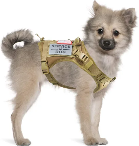 Miniatura 7 de Chaleco táctico de servicio para perro, K9 ajustable militar de trabajo, resistente al agua, cómodo chaleco para perro MOLLE con asa (XS, caqui)
