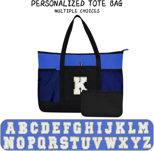 Miniatura 3 de Bolsa de mano con iniciales, bolsas de mano reutilizables grandes personalizadas con asas, bolsa de enfermeras, regalos de cumpleaños para mujeres