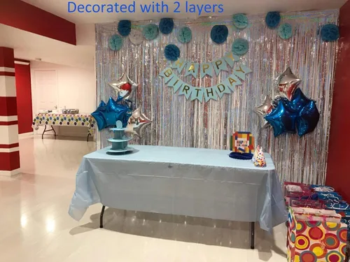 Miniatura 9 de Melsan - Juego de 3 cortinas de papel de aluminio para fiestas, en flecos, 3.2 x 3.2 pies, también para fondo para tomar fotografía, baby shower