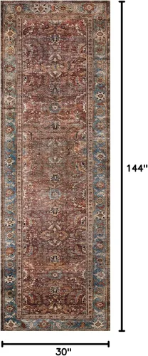 Miniatura 2 de Loloi - Alfombra tradicional larga de la colección Layla LAY-01 Ladrillo/Azul de 0,8 m x 3,6 m, 0,33 cm de espesor, suave, duradera, de inspiración