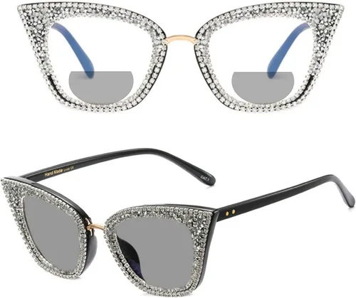 Gafas de lectura bifocales fotocrómicas de transición de diamantes de imitación de ojo de gato sexy para mujer mirar lejos y cerca de gafas de sol