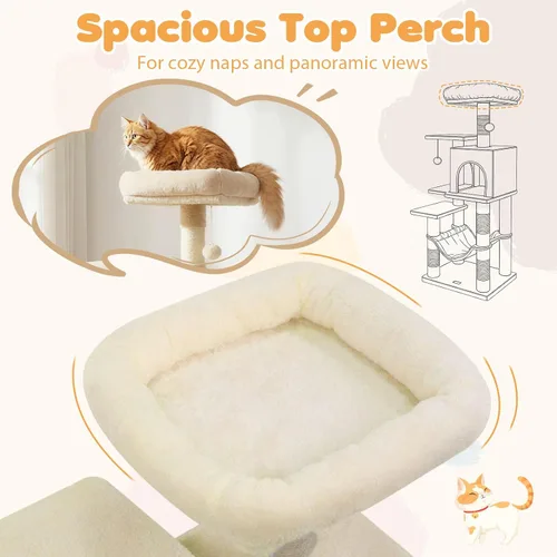 Miniatura 6 de Tangkula Torre de árbol para gatos, torre para gatos de varios niveles de 44 pulgadas con postes rascadores de sisal, condominio de 2 puertas
