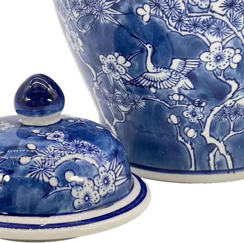 Miniatura 6 de Galt International Tarro chinoiserie de grúa floral azul y blanco de 12 pulgadas con tapa, tarro de jengibre, almacenamiento de té, decorativo