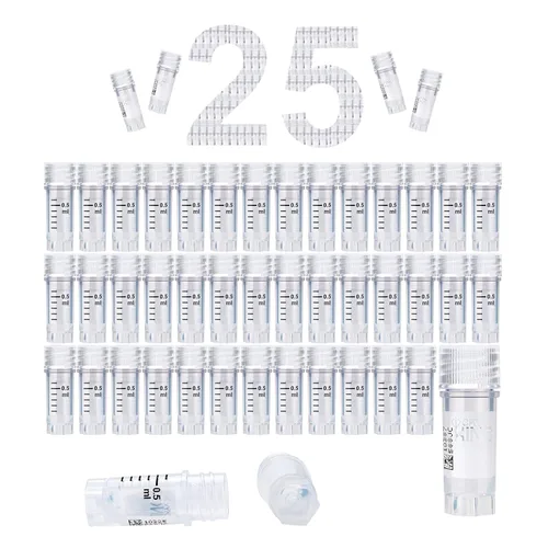 Miniatura 61 de Cryoviales de 0.0 fl oz, 25Pcs Cryotubes con código de barras lateral, frascos de esterilización con rosca externa, tubos de muestra con tapas Azul