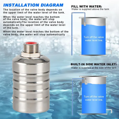 Miniatura 9 de Válvula de flotador de agua, válvula de flotador portátil de acero inoxidable 304 totalmente automática, control de nivel de agua, fácil