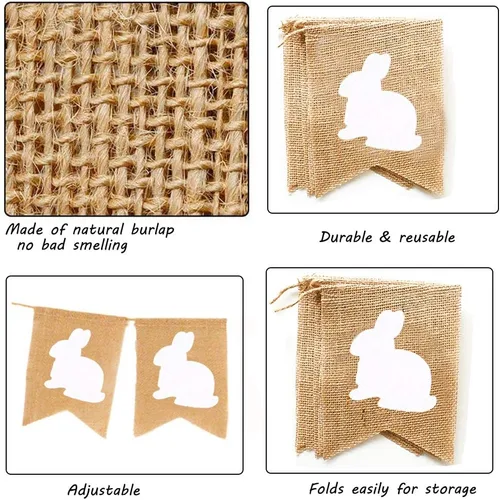 Miniatura 5 de Pancartas de arpillera de Pascua, guirnalda de arpillera rústica de conejo para decoraciones del día de Pascua, feliz día de Pascua, hogar, oficina