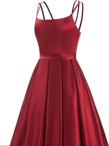 Miniatura 3 de SMORBRID Women's Spaghetti Straps Prom Dresses A-Line Satin Long Formal Evening Ball Gowns with Slit