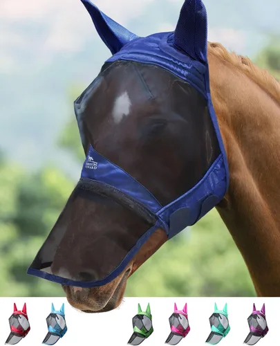 Miniatura 8 de Harrison Howard CareMaster Pro - Máscara luminosa para mosca de caballo, gran espacio para los ojos, nariz larga con orejas, protección UV para Azul