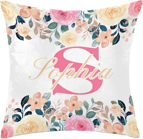 Miniatura 11 de Funda de almohada con nombre, funda de almohada personalizada con flores, funda de almohada cuadrada, regalos de cumpleaños para mamá, sofá, cama