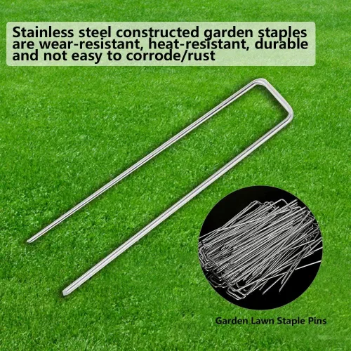 Miniatura 2 de Grapas de paisaje de jardín, 100 unidades de 6 pulgadas para exteriores, de acero inoxidable, resistente, estacas de jardín, pasadores galvanizados