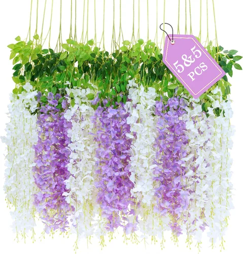 Miniatura 20 de BLEUM CADE 36 Piezas Flores Colgantes de Glicina Falsa Rosa Profundo, 3.6 Pies/Pieza Guirnalda de Glicina Artificial, Flores Colgantes para Boda